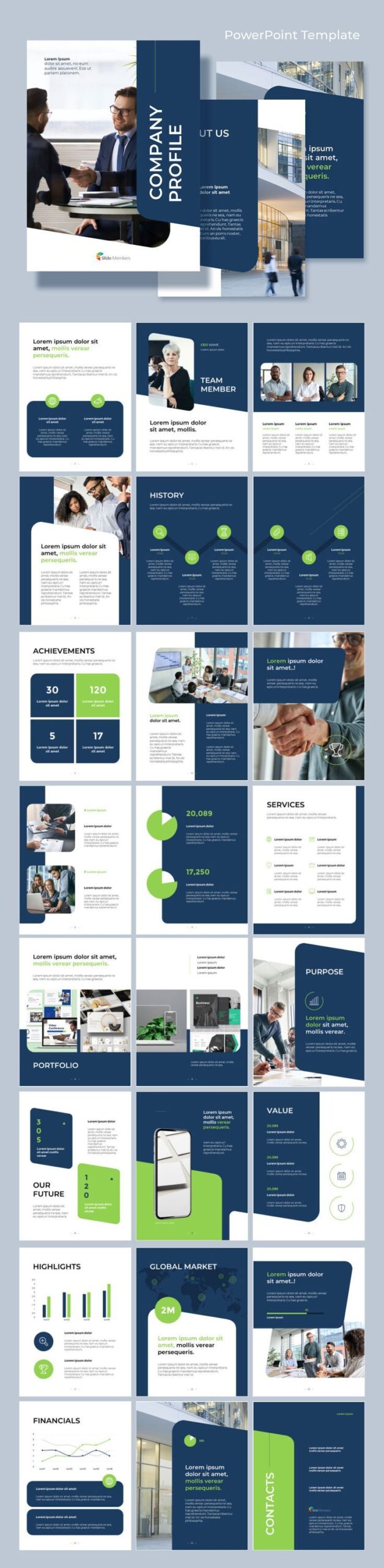 Company Profile Report PowerPoint Templates Vertical Layout