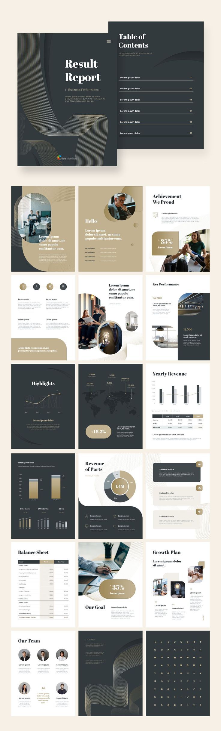 Company Result Annual Report PowerPoint Vertical Layout